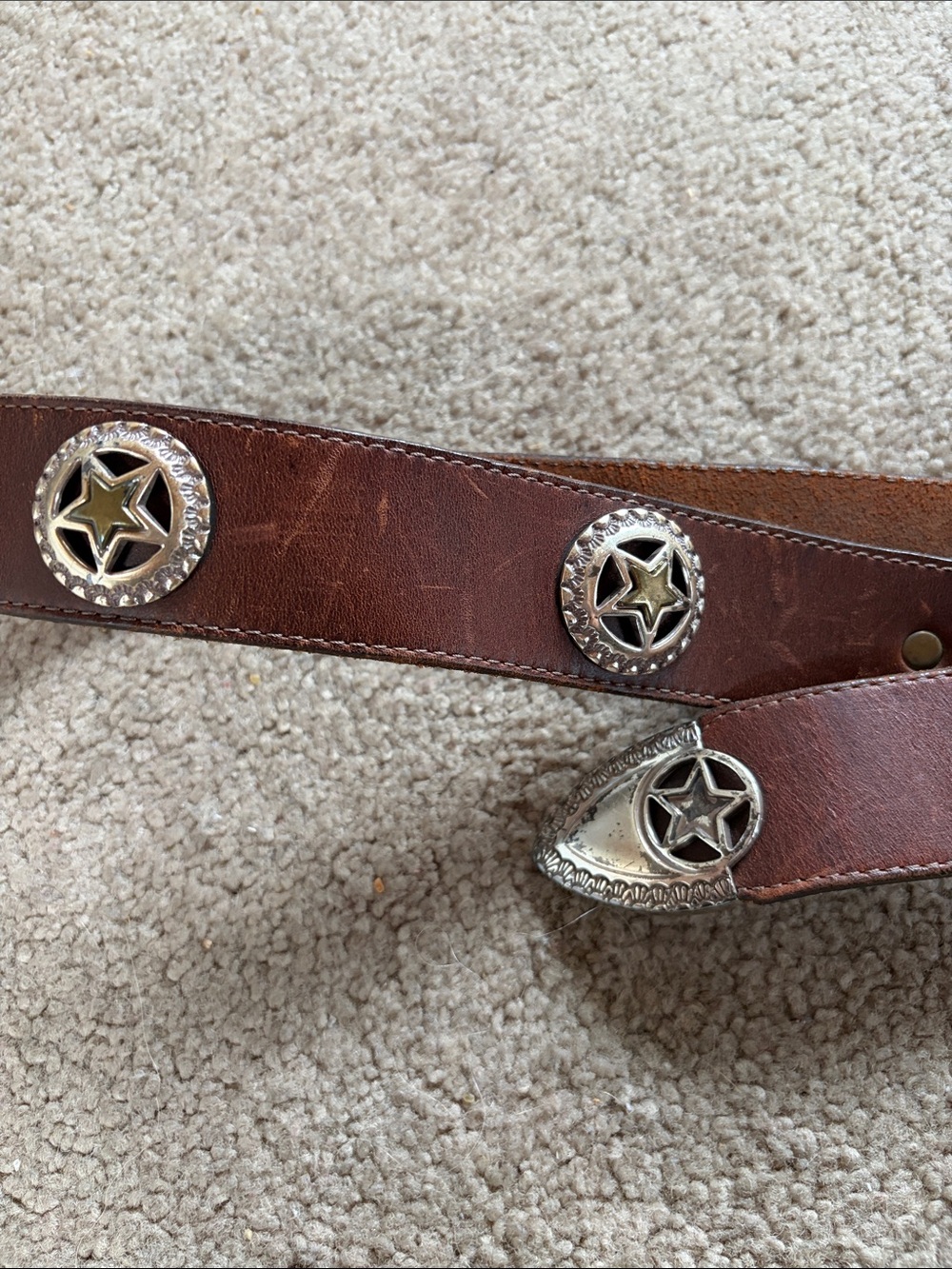 Brown Leather Western Star Concho Belt - Picture 3 of 8